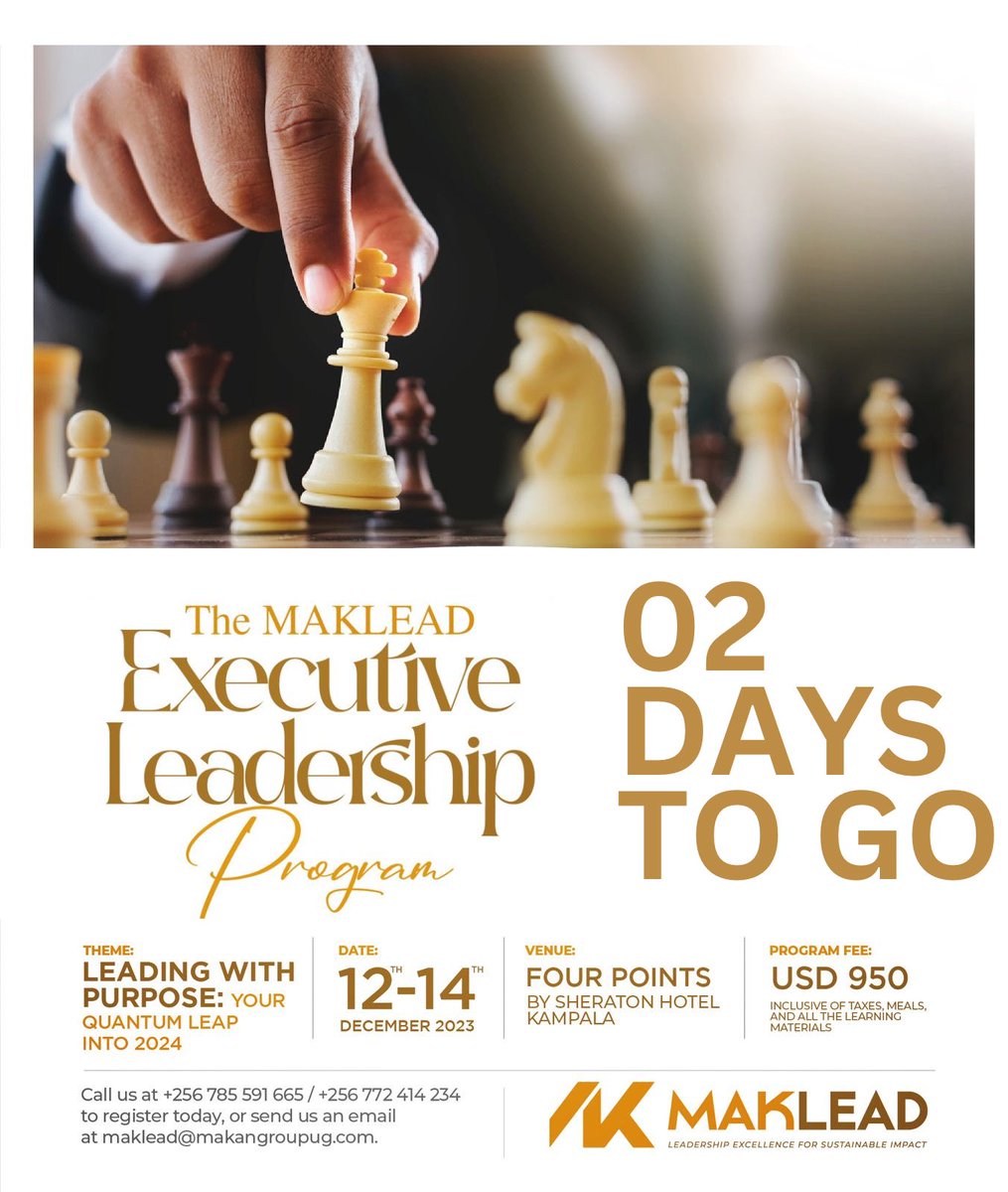 📣It is absolutely only 2 days to the #ExecutiveleadershipProgram.

Insight:Our component of enterprise dev’t &amp;business advisory entails specialized in depth SME transformation by providing enterprise dev’t services that support the growth&amp;success of SME.

💫Join us next week.