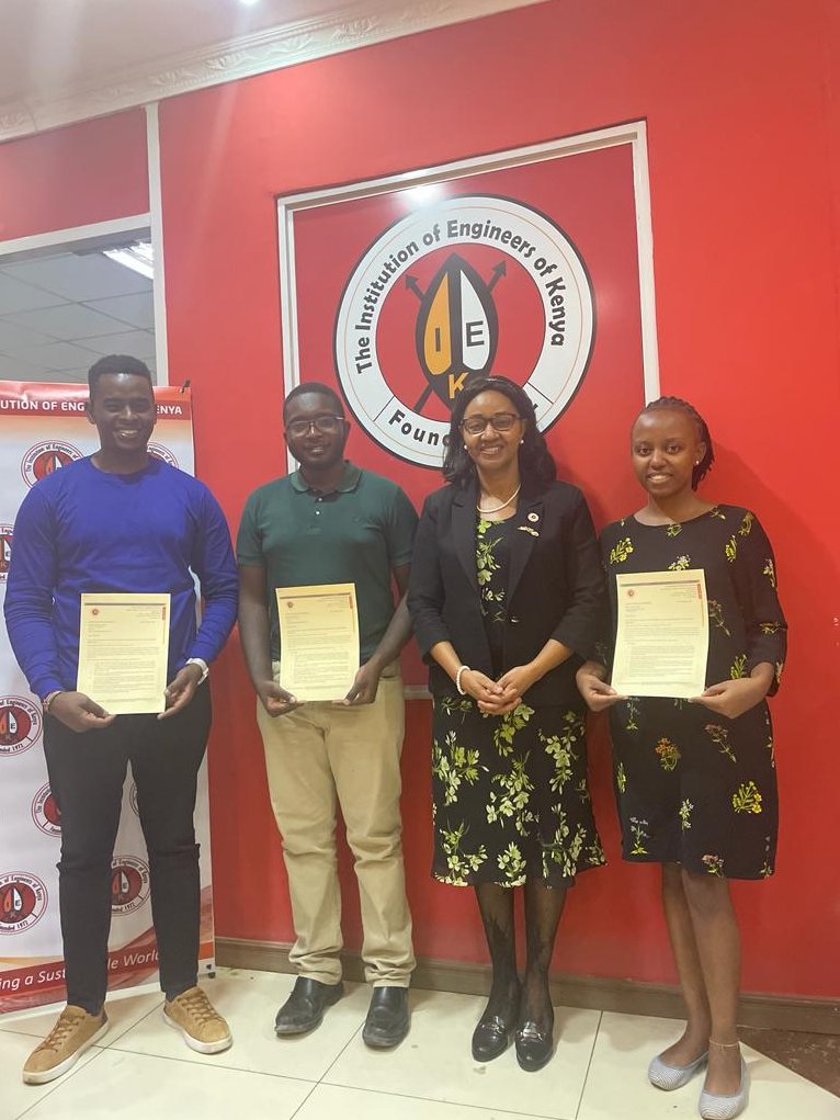 IEK 1st VP, Eng. Grace Kagondu on behalf of the Council presented award letters to the three beneficiaries of the Future Project Managers Roadmap Scholarship, a collaboration between IEK and the Ethiopian Construction Corporation.