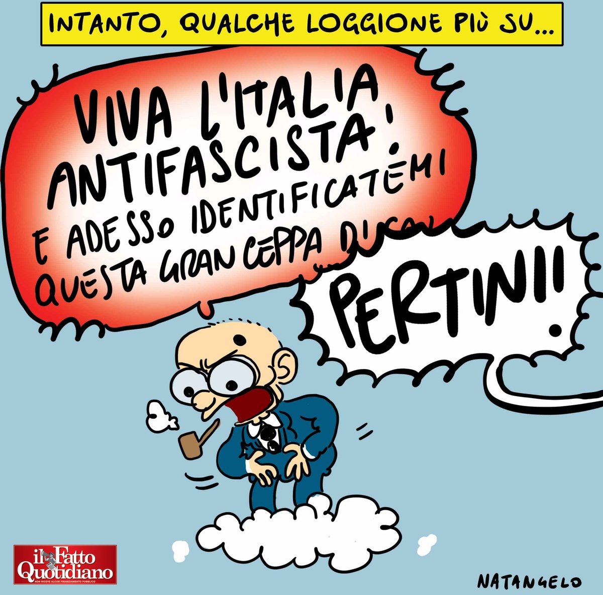's tweet image. Qualche loggione più su... - la mia vignetta per la prima pagina de Il Fatto Quotidiano oggi in edicola!
#vivalitaliaantifascista #digos #scala #marcovizzardelli #identificatecitutti #pertini @fattoquotidiano #vignetta #fumetto #memeitaliani #umorismo #satira #humor #natangelo