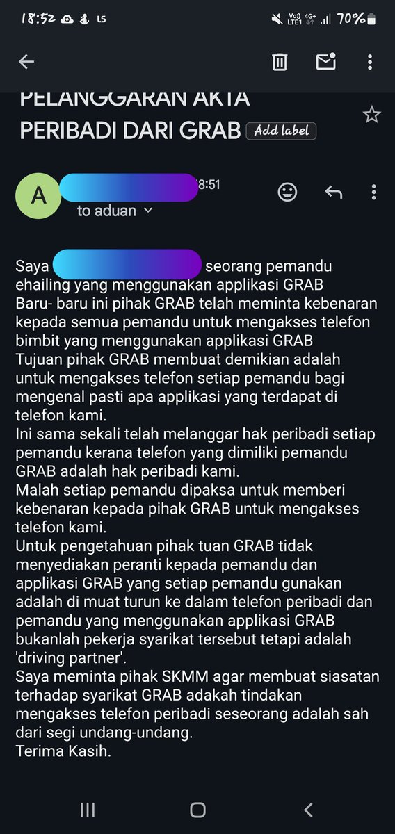adi_zarin's tweet photo. @GrabMY 

I am done my report to @McmcReact hopefully all grab driver do the same...why grab want to access our phone?? Its personal properties https://t.co/jY7PDCMfIO