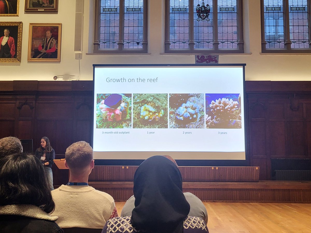 Brilliant presentation by @EvelinevdSteeg on her PhD work, illustrating the successes of @Coralassist_Lab plug. #RCUK2023