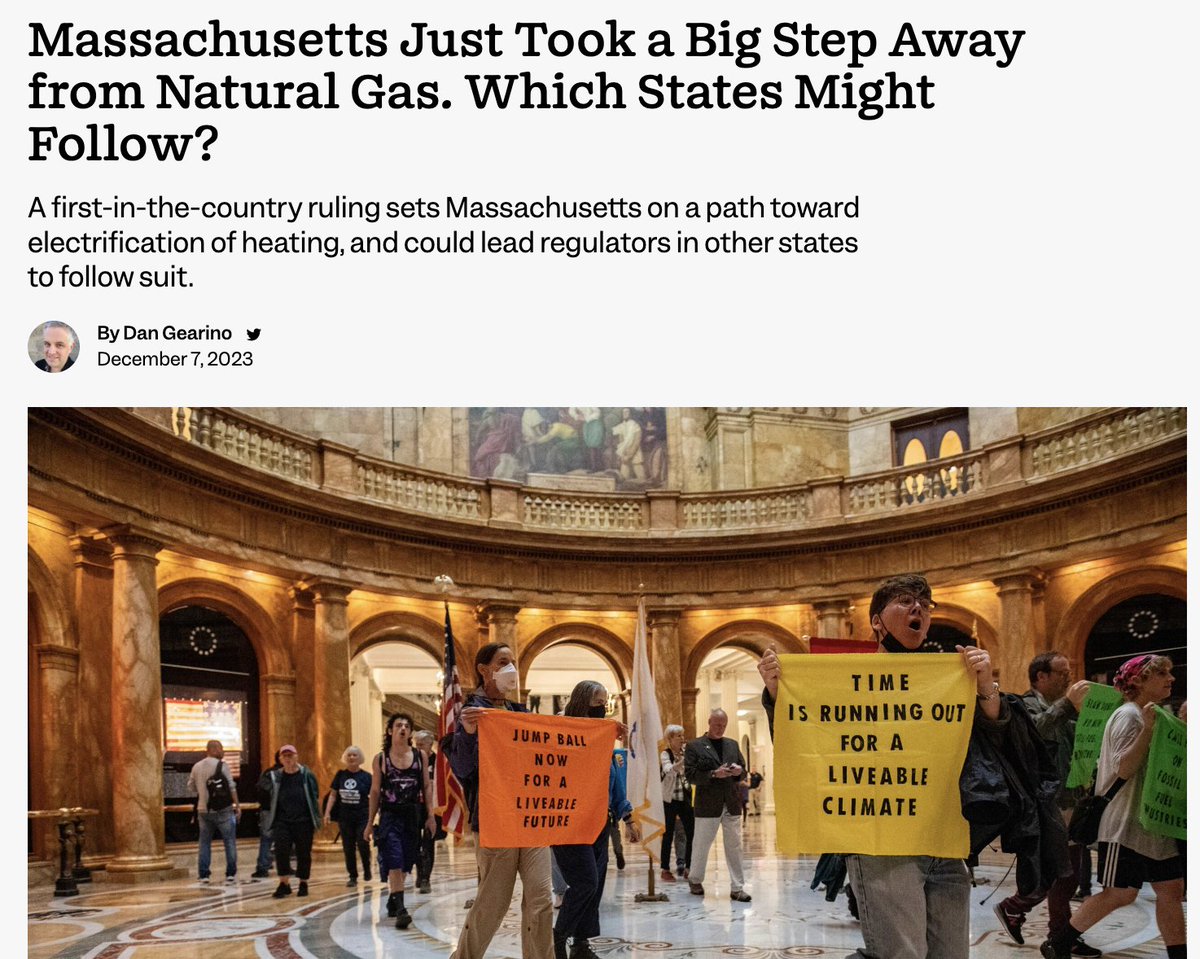 Massachusetts is the first state in the US requiring gas companies to phase down fossil gas for heating.

The state set out a clear path toward electrification of heating and could lead regulators in other states to follow suit.

HT <a href="/brucenilles/">Bruce Nilles</a> 

insideclimatenews.org/news/07122023/…