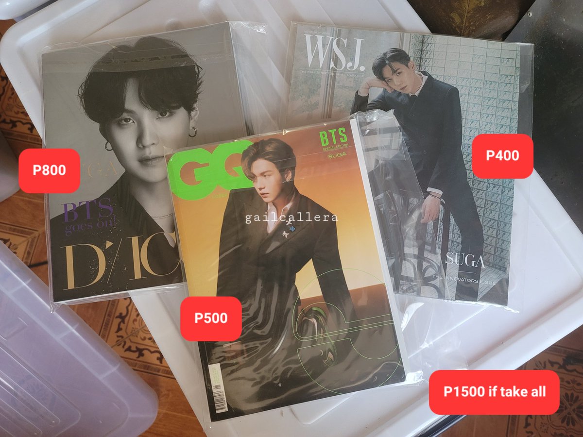minyoongail's tweet photo. WTS LFB BTS MAGAZINES SUGA/YOONGI VERSIONS

GQ, DICON &amp; WSJ
Prices are in the photo
- mint condition
- resealed in plastic when kept
- english versions

mop: gcash, maya, unionbank
mod: sdd, shopee c/o, lbc https://t.co/fBLw8gztoj