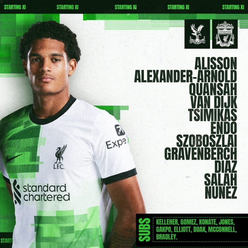 LFC's tweet photo. Our line-up to face Crystal Palace ⚪🟢

#CRYLIV