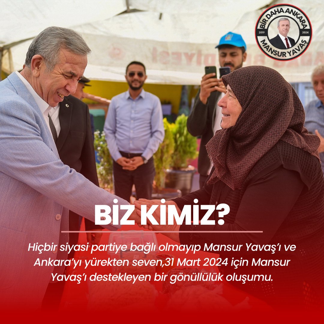 Mansur Yavaş nasıl her durumda Ankara'nın ve Ankaralının yanındaysa,Ankaralı ve Ankara'da Mansur Yavaş'ın yanında.

Bu amaç uğrunda Bir Daha Ankara Gönüllüleri olarak bütün halkımızla birlikte seçim sürecinde Mansur Yavaş'ı destekliyoruz.

#BirDahaAnkara
#MansurlaBirDahaAnkara