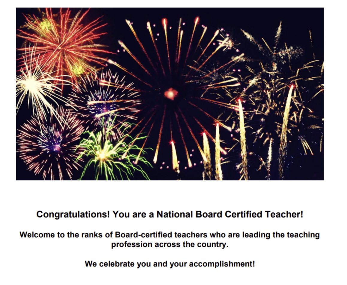 So excited to announce that I am a National Board Certified Teacher! This was a long process of self reflection of best teaching practices, videos, and writing. @CyFairISD @CFISDAndre #LeopardsLEAD