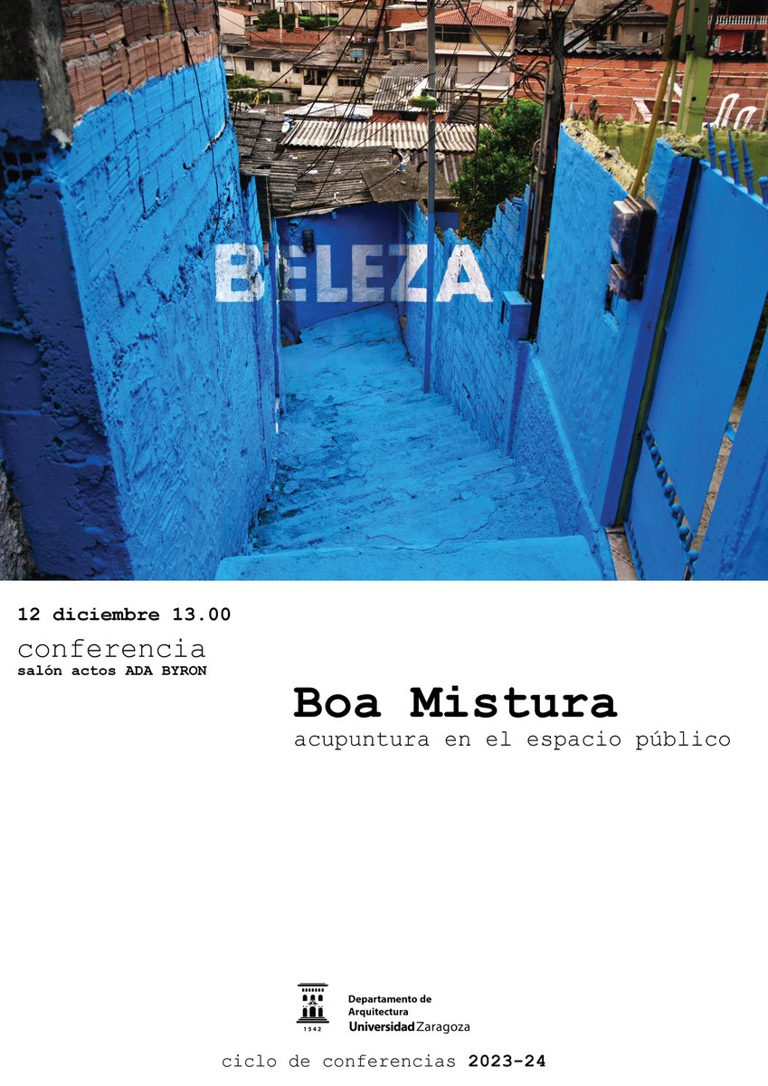 El próximo martes, 12 de diciembre, a las 13h en el salón de actos del edificio Ada Byron, tendrá lugar la conferencia a cargo del colectivo Boa Mistura, con el título “Acupuntura en el espacio público”. Esperamos contar con vuestra asistencia