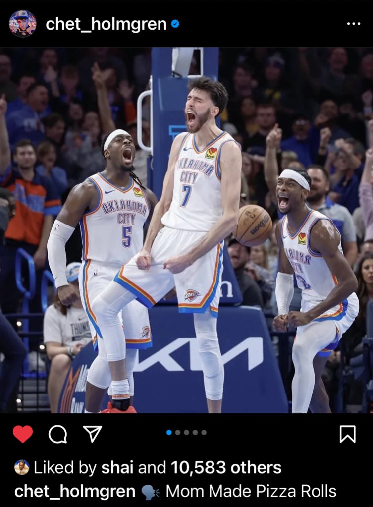 ThunderFilmRoom's tweet photo. “🗣 Mom Made Pizza Rolls”

- Chet Holmgren on IG https://t.co/ud0jsmlDzN