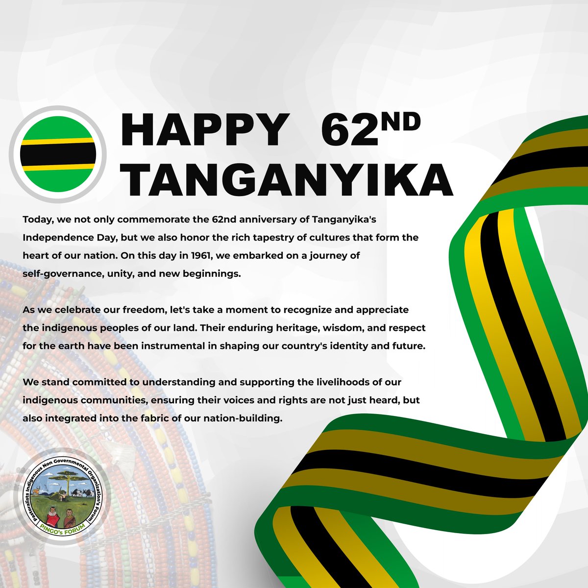 As we celebrate our freedom, let's recognize & appreciate the indigenous peoples of our land. Their enduring heritage, wisdom, and respect for the earth have been instrumental in shaping our country's identity and future. #Tanganyika #IndigenousUnity #Uhuru #Culture #Diversity