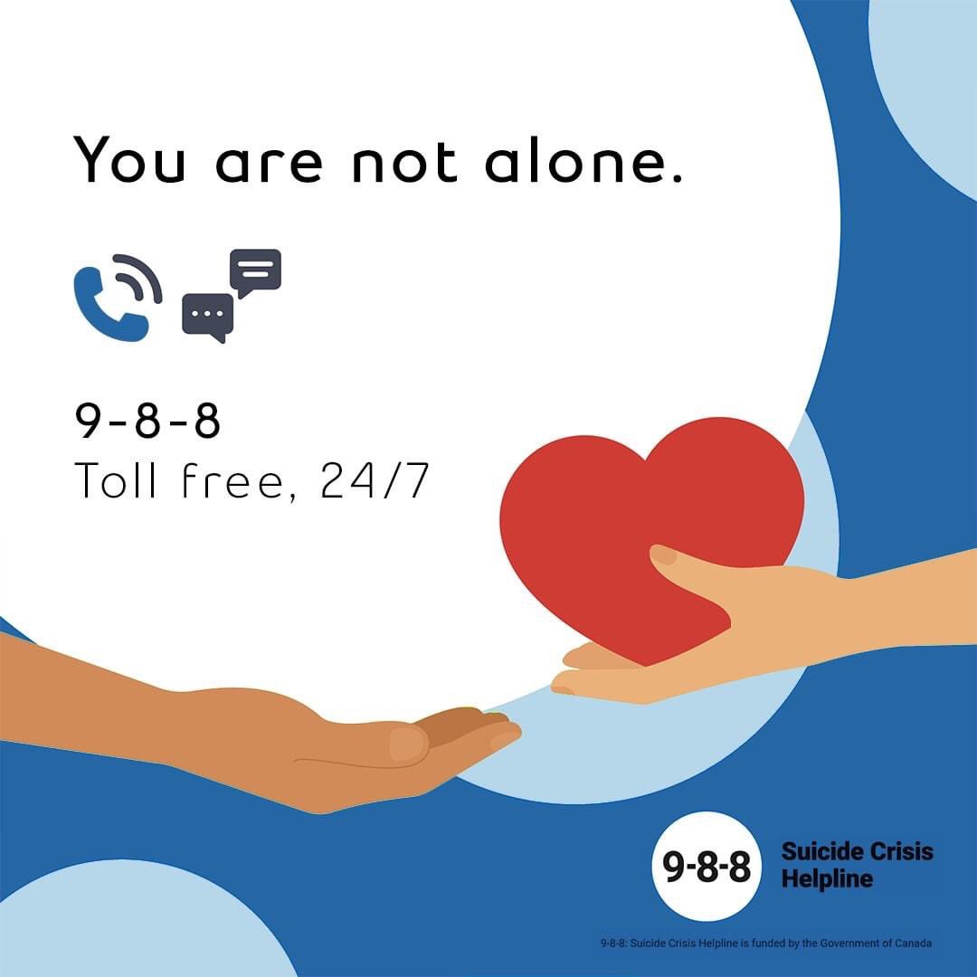 The holiday season can be tough for many people for many reasons. 

Reminder about 9-8-8, new Canada wide helpline with urgent, live support by phone &amp; text. 

9-8-8 is for anyone thinking about ending their life or worried about someone they know. 

#988Lifeline #988CrisisLine
