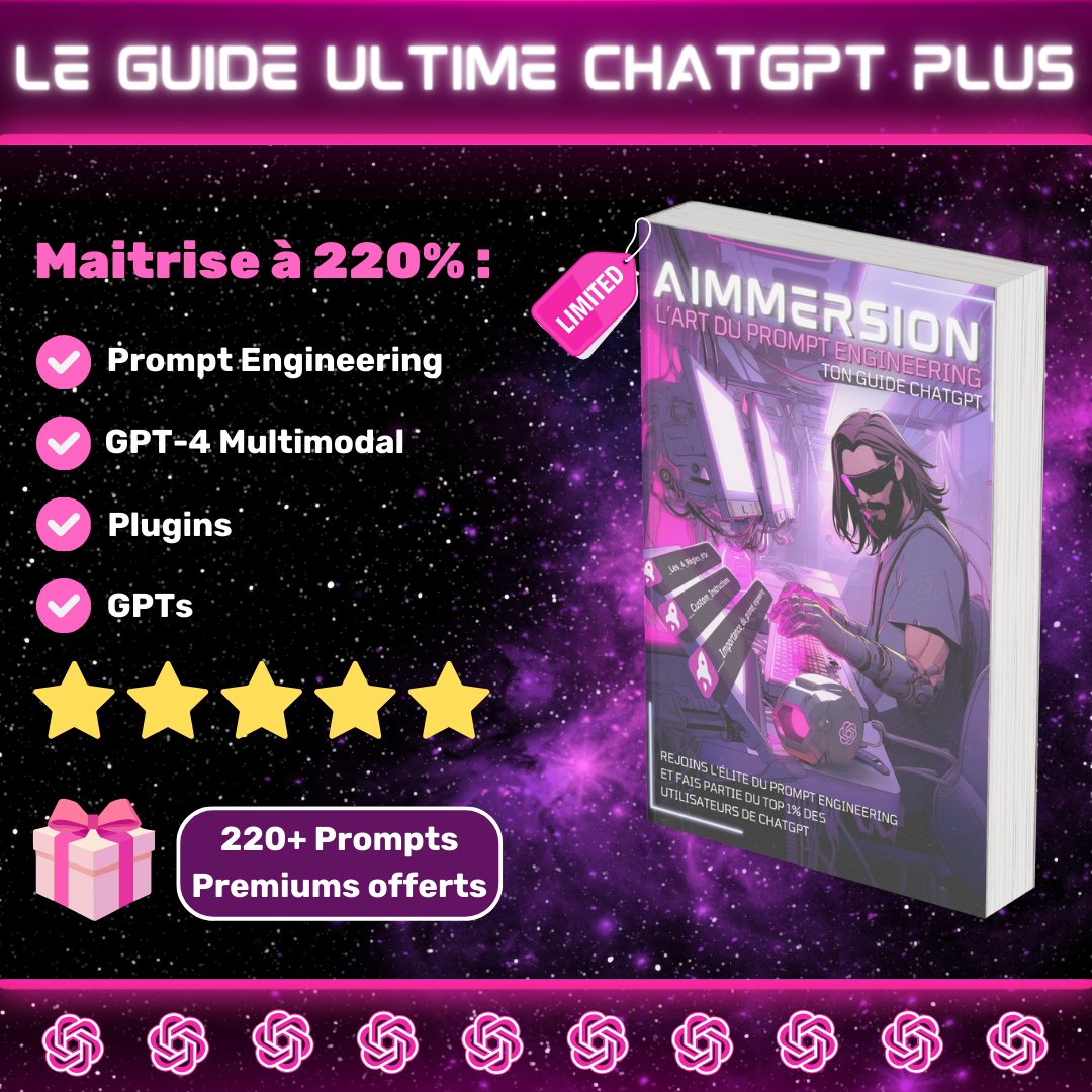 Il est à nouveau disponible !

Découvre mon guide ULTIME pour faire partie du top 1% des utilisateurs de ChatGPT. 💸

Valeur de 57€, gratuit les prochaines 24 heures. 🔥 

Pour l'obtenir, c'est simple ⬇️

- Follow-moi (pour te DM)
- Like &amp; RT 
- Commente « GPT » 

Fonce ! 🕒