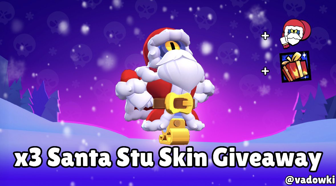 🎅x3 Santa Stu Skin Giveaway🎅 To participate: 🎄 - Follow @vadowki ❤️ - Retweet & Like Winners announced on 21th December ! Good luck ! #SantaStu #BrawlStars #BrawlStarsGiveaway