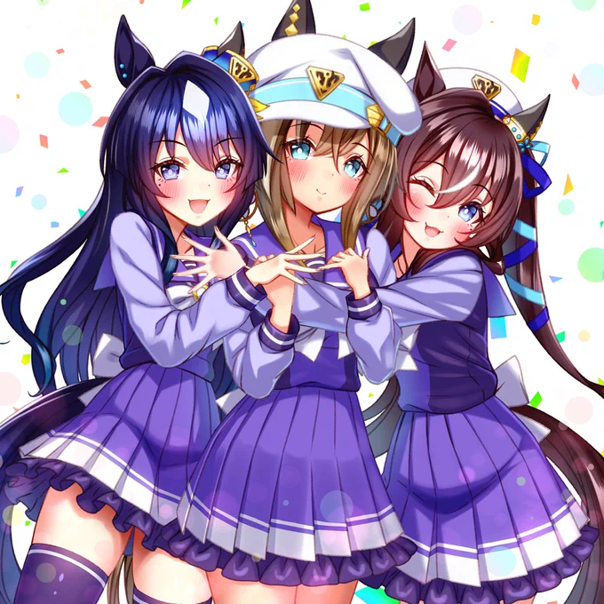 ヴィルシーナちゃん シュヴァルグランちゃん ヴィブロスちゃん 三姉妹描きました #ウマ娘