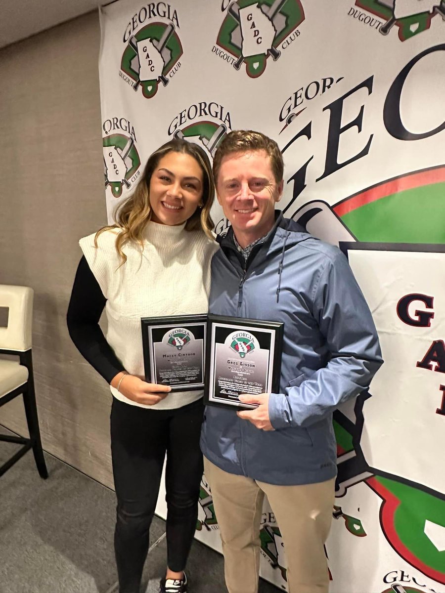 Congratulations to @maceycintron16 on her honor as AAA Player of the year from the @gadcsoftball! Coach Lisson was also awarded Assistant Coach of the Year! Very well deserved! @WesleyanWolves #OneBody