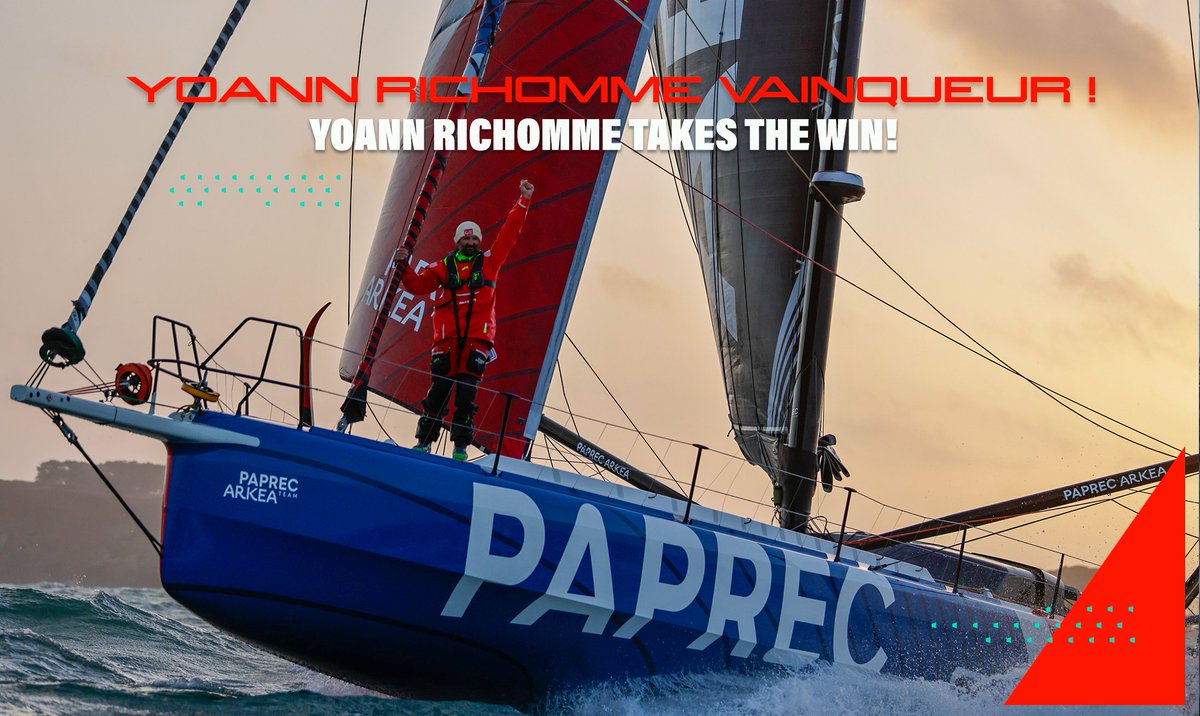🇫🇷 <a href="/yoannrichomme/">Yoann Richomme</a> s’impose !

🚀 Le skipper de <a href="/TeamPaprecArkea/">Paprec Arkéa Team</a> aura bouclé les 3 500 milles théoriques à une vitesse moyenne de 16,19 noeuds (sur l’orthodromie).
Plus d'infos ➡️ bit.ly/RLB2023_FlashV…

📸 A.Beaugé #RetourÀLaBase
<a href="/LorientAgglo/">Lorient Agglo</a> <a href="/ImocaGS/">IMOCAGlobeSeries</a>  

#RLB2023 #Bravo 👏