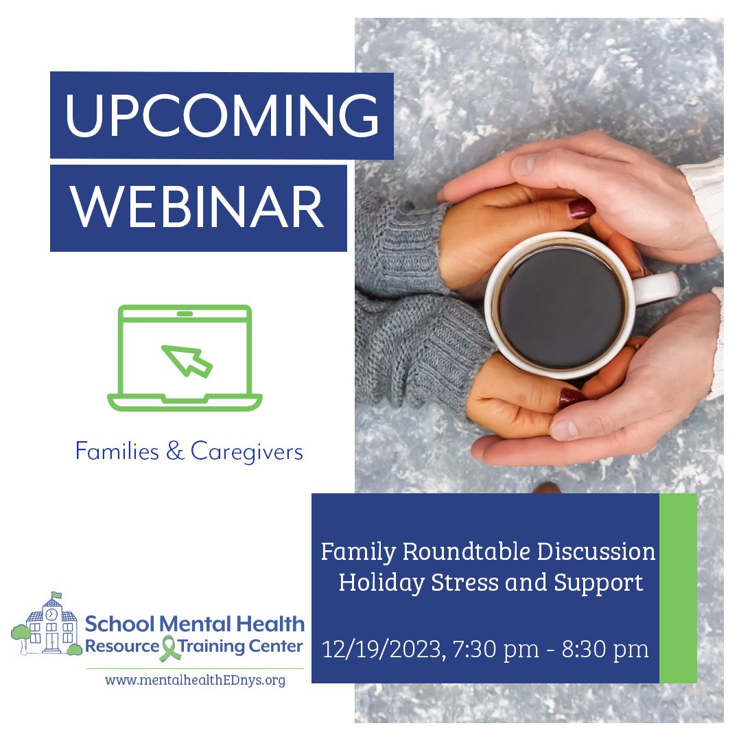 Register Now: mentalhealthednys.org/events/ We will talk about common challenges parents and caregivers face during the holidays, stress youth and teens encounter during the holidays, and share some tips for maintaining good mental health through the holiday season.