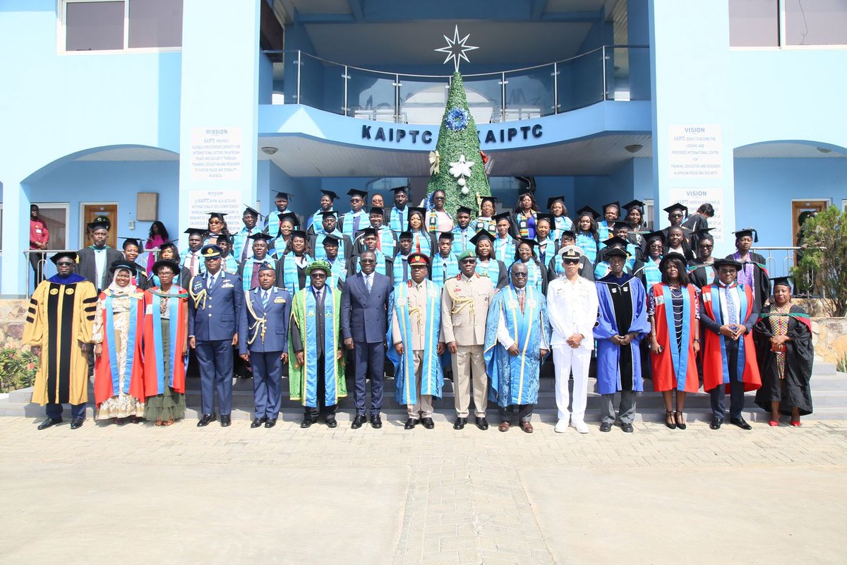KaiptcGh's tweet photo. Twelfth Joint Graduation Ceremony held @ KAIPTC today. Theme "Educating the Next Generation of Peacebuilders in Africa". 50 post graduates awarded degrees in Master of Arts Conflict, Peace and Security; Master of Arts in Gender, Peace and Security. #KAIPTC #FAAR #Graduation https://t.co/C93iIarttO