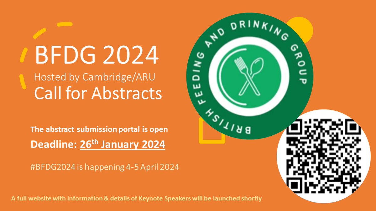 📢📢Call for abstracts for BFDG 2024 in Cambridge #BFDG2024 is happening 4-5 April 2024 Submit your abstract via the link or QR code 🔗bit.ly/47H3m1t Deadline for abstract submission: 26th Jan 2024 (23:59 GMT)