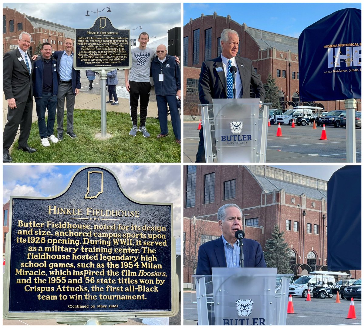 ButlerWarSong's tweet photo. National Register of Historic Places, National Historic Landmark and now a member of the Indiana State Historical Marker Program.  There really is no place quite like Hinkle!!  #BasketballCathedral https://t.co/2Ayz6HVvz2