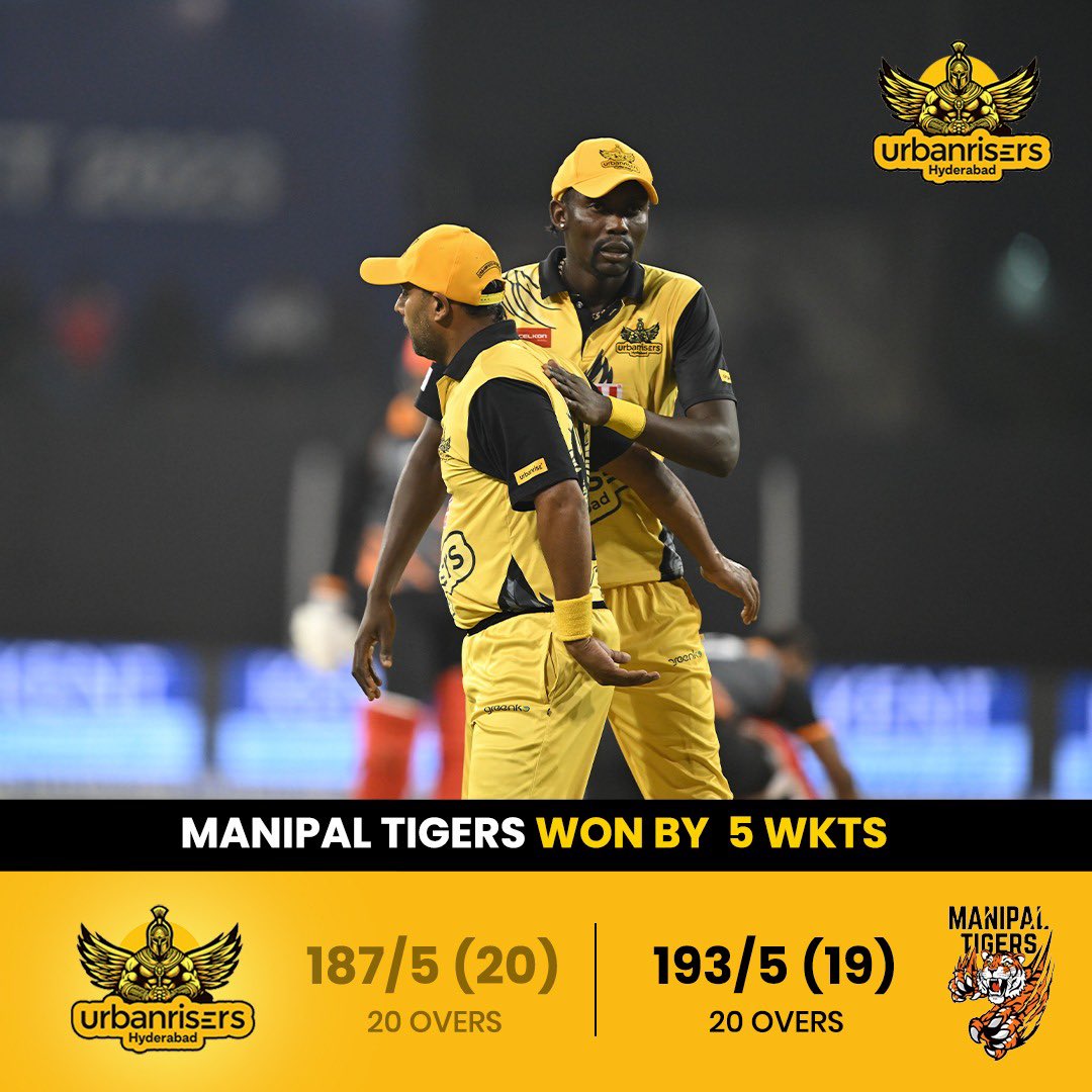 A round of applause for Manipal Tigers – the LLCT20 cricket champions! Your victory is an inspiration!
<a href="/llct20/">Legends League Cricket</a> 

#Urbanrise #UrbanrisersHyderabad #Thaggedele #urbanrisersvstigers #legendsleaguecricket
