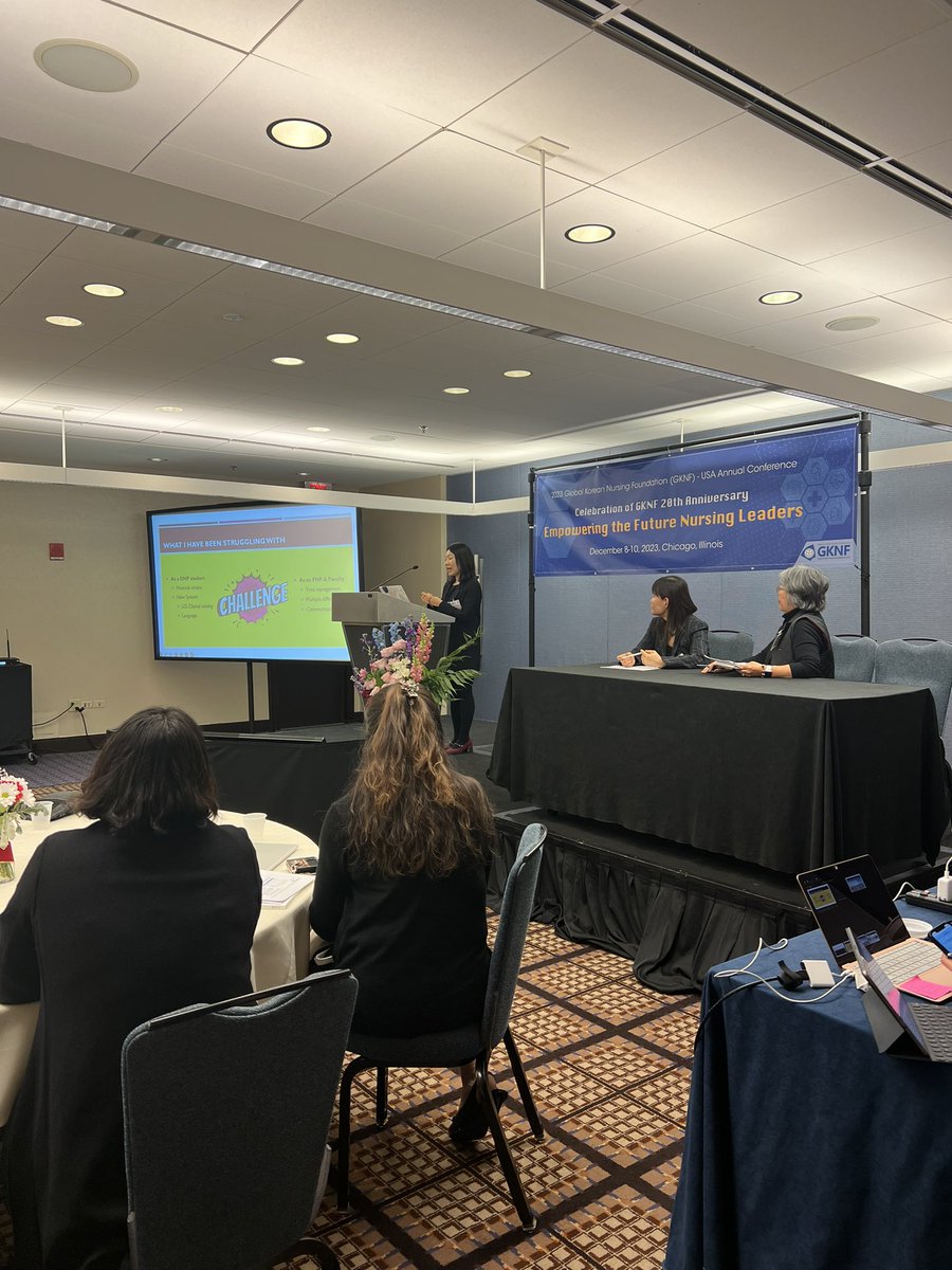 GKNFnews's tweet photo. Dr. Minseung Chu traces her journey at #GKNFConference—unveiling her evolution from nursing student to faculty. She discusses challenges as an international student and offers insights from her clinic practice as an NP. 🌐👩‍⚕️ #NursingJourney #UIC #UICnursing #GKNFUSA https://t.co/7EMsRNRjMN