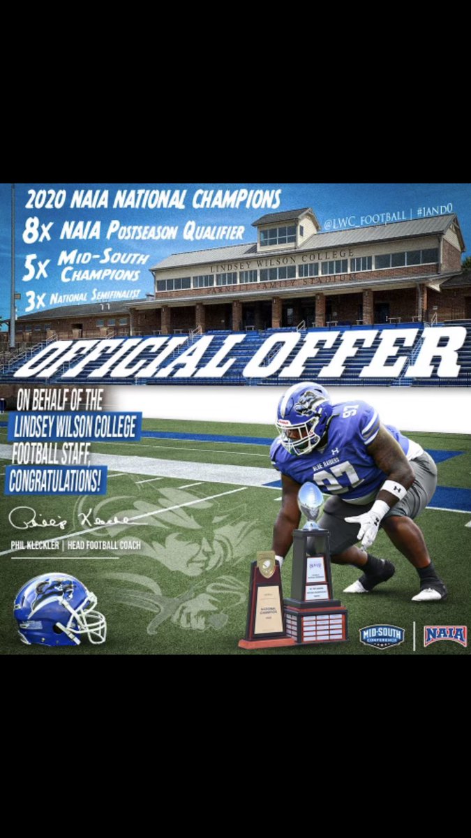 Blessed to receive an offer from Lindsey Wilson college @CoachKleckler