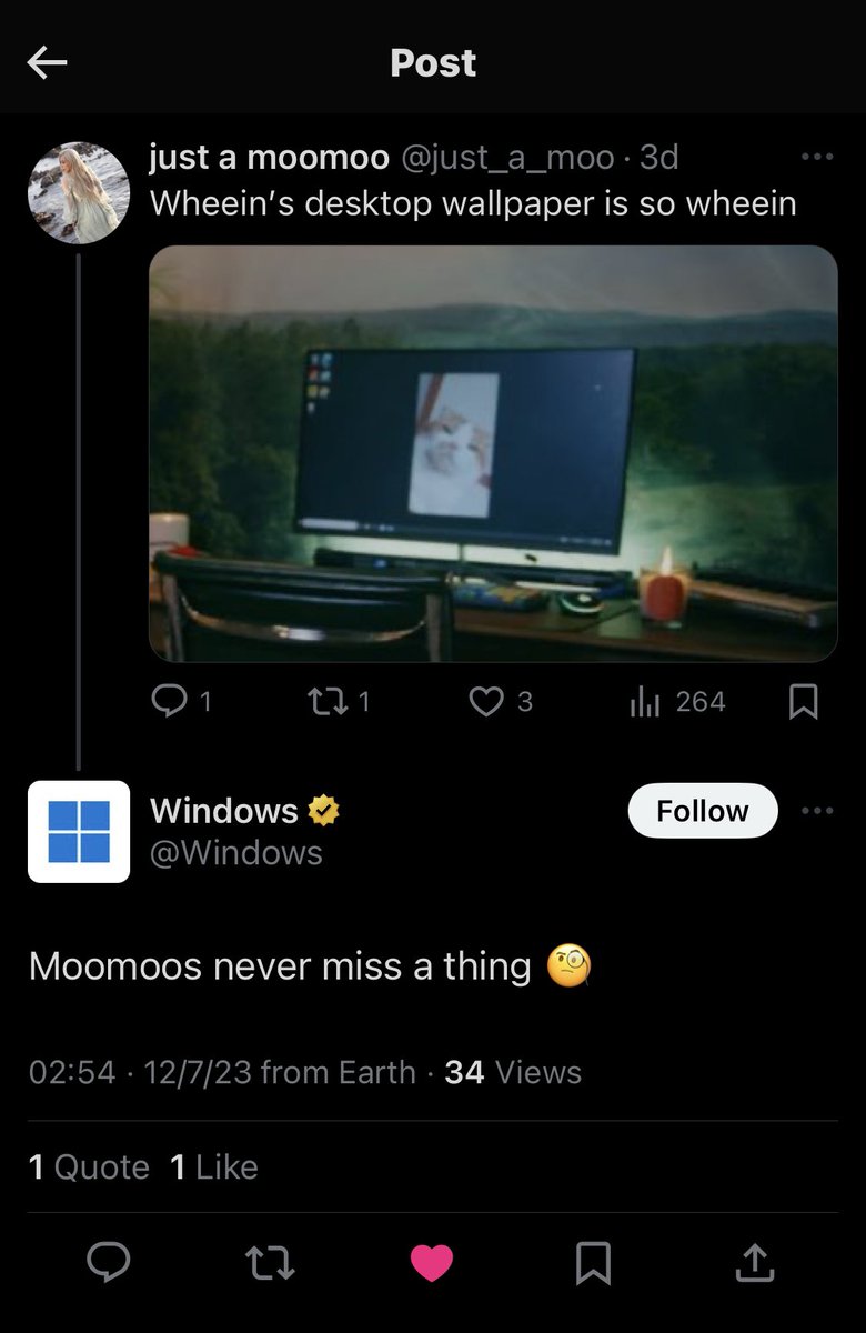 Highlight of my day is finding out windows is also a moomoo