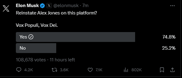 WallStreetMav's tweet image. This poll could be bigger than the poll to allow Donald Trump back on the X platform.