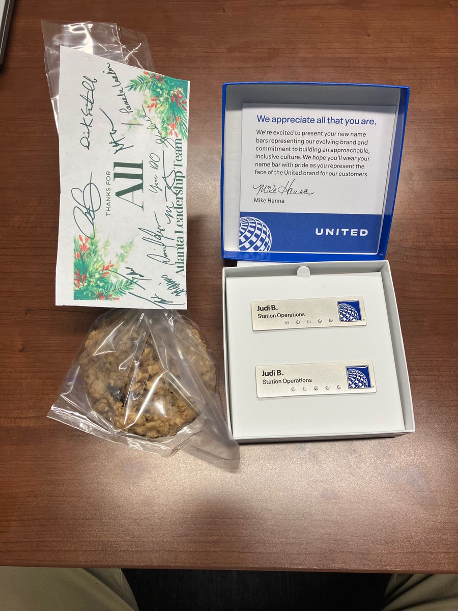 jhannellek's tweet photo. We appreciate all that you are #TeamATL!! New name bars for everyone, which includes milestone gems reflecting your years of service!! Thanks @weareunited we are so appreciative!! Happy Holidays to All! @dongaines11 @DJKinzelman @LouFarinaccio https://t.co/kWfgk47LdR