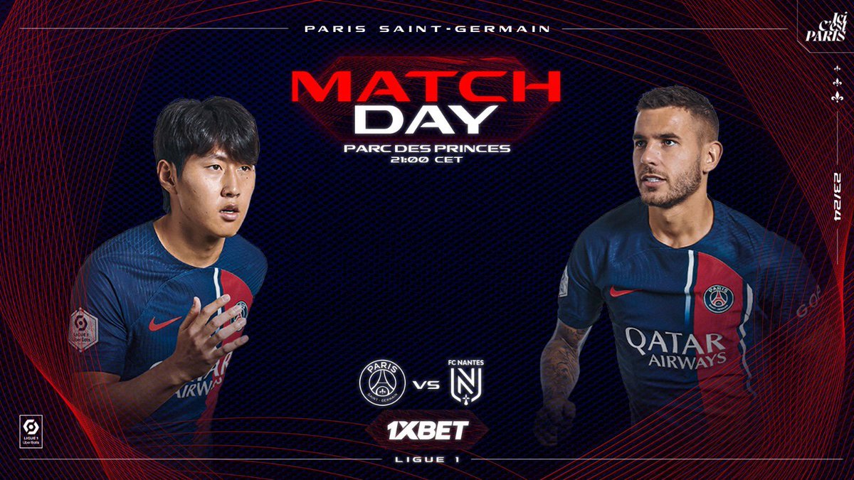 PSG_KR's tweet photo. ⚽ 𝐌𝐀𝐓𝐂𝐇𝐃𝐀𝐘 ⚽️ 

🆚 낭트
🏆 #Ligue1 
📱 #PSGFCN
🏟️ Parc des Princes
⌚️ 오전 5시

🔴 #AllezParis 🔵 https://t.co/VP41bwWdvS