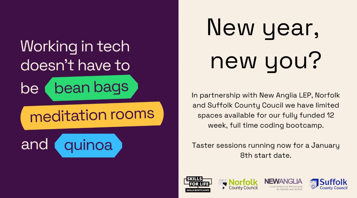 Tech Educators (@techeducatorsuk) on Twitter photo Hey #norfolk and #suffolk residents, how does a new year, new you sound?
Whether you’re an #itfc or #ncfc fan, a #career in #tech funded by the <a href="/NewAngliaLEP/">New Anglia LEP</a> could just be the best way to kick off 2024!
Link to find out more below 👇 🔥🔥 Hey #norfolk and #suffolk residents, how does a new year, new you sound?
Whether you’re an #itfc or #ncfc fan, a #career in #tech funded by the <a href="/NewAngliaLEP/">New Anglia LEP</a> could just be the best way to kick off 2024!
Link to find out more below 👇 🔥🔥