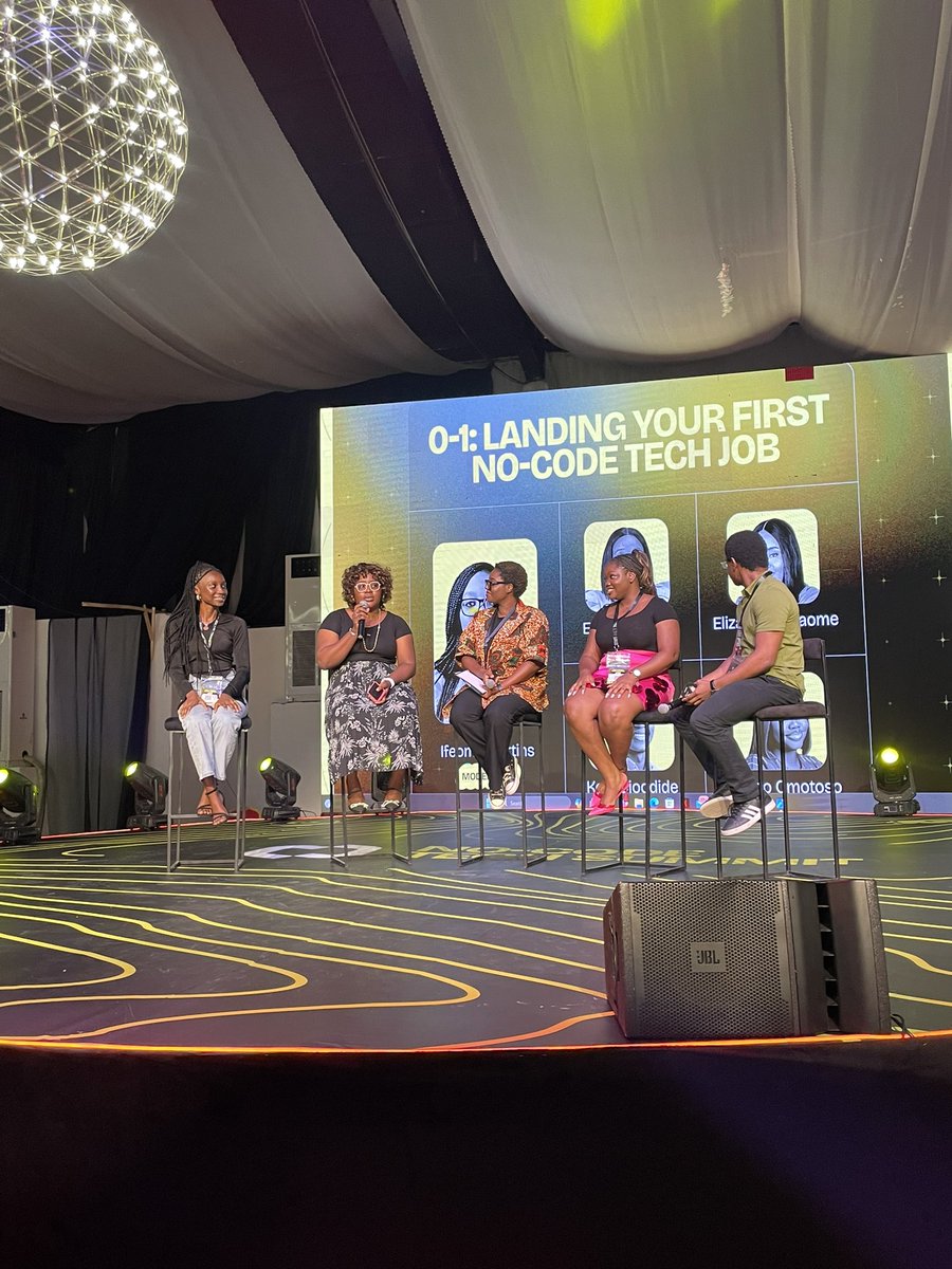 nocodesummit's tweet photo. Our First Panel Session on the topic “0-1: Landing Your First No-Code Tech Job” with @EOkaome, @kolaojo_, @Sisinene_of_Eko and @ElizabethAjao_ moderated by @ifymartinez ✨
#NoCodeTechSummit #NCTS #NCTSummit https://t.co/1vW5W5Bj8d