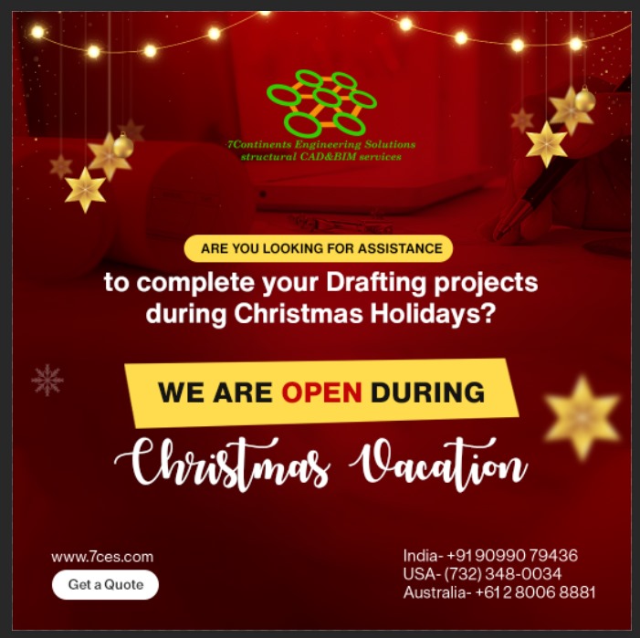7continentseng's tweet photo. 🎄Need drafting support during the holidays?

From CAD drafting to BIM and more, let's build a long-term partnership starting at $18/hr.

#DraftingSupport #ChristmasAvailability #CAD #BIM #engineering #PrecisionDesign #StructuralSolutions #construction #projectmanagement #7ces https://t.co/vNJ7yxLAB6