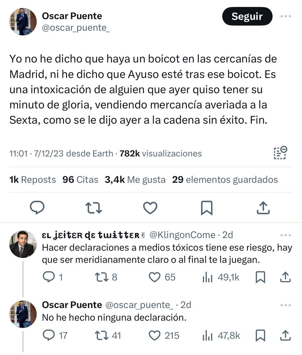 FroilLannister's tweet photo. Ministro de Transportes, Óscar Puente, actuación general:

1) Suelta la primera barbaridad que se le ocurre ante la prensa, acusando sin prueba alguna.
2) La prensa informa de lo que ha dicho en el corrillo.
3) Escándalo por sus palabras
4) Niega haberlo dicho.
5) Los que estaban allí se ratifican.
6) Bloquea a todos.