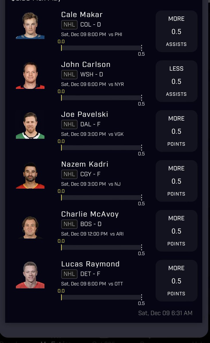 LeBumPicks's tweet photo. Early props I like.

Carlson/Makar are -140, probably get removed.

Raymond -130, plays good matchup. 

Pavelski/McAvoy decent odds and stats, tougher matchups. 

#NHL #PrizePicks #TacoTuesday #SleeperPicks    #nbabets #GamblingTwitter #sportsbettingtwitter #underdog https://t.co/THTq7oDEgg