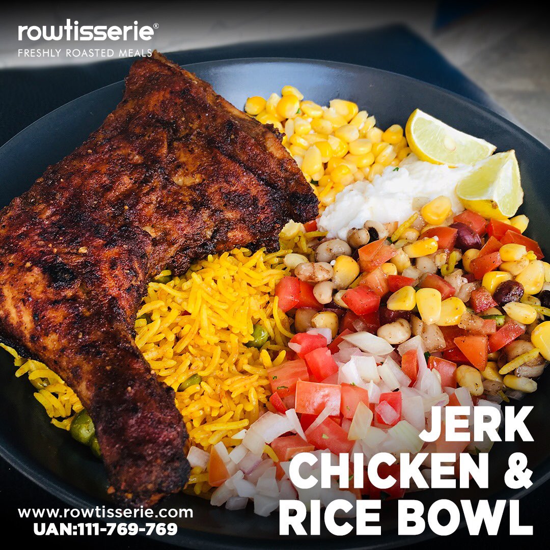 Jerk Chicken & Rice Bowl 
#Rowtisserie #jerkchicken #ricebowl #14thStreetPhase5DHA #ordernow #foodielife #yum #deliciousfood #tasty #foodlovers #foodgasm #eatinggood #foodheaven #FoodLoversUnite #foodadventures #GourmetEats #homecooking #FoodPhotographyUK #foodbloggers #Foodies