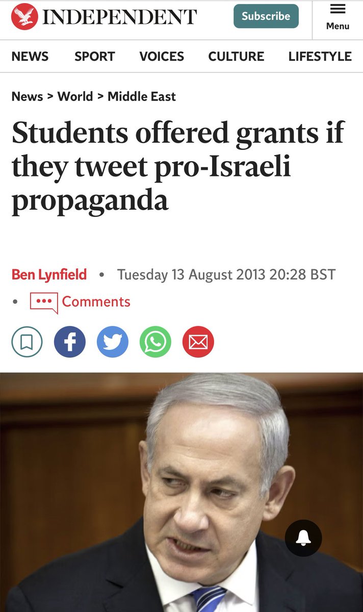 🚨IMPORTANT 🚨

💵 All these Pro-Israel accounts on Twitter have been on a Netanyahu payroll since 2013.

When you have to pay people to lie, the truth is not on your side.

Source: independent.co.uk/news/world/mid…

#Gaza #IsraelApartheidState