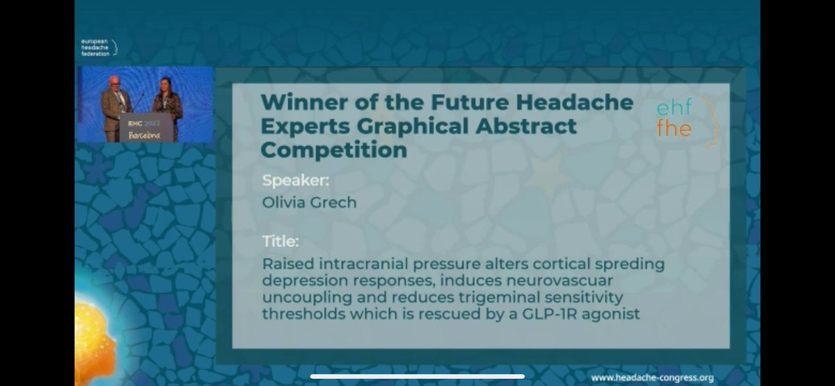 Dr Olivia Grech (@o_grech) on Twitter photo Ecstatic to have won both a best oral abstract presentation award and the Future Headache Expert Graphic Abstract competition at <a href="/EHF_Official/">European Headache Federation</a> #EHC2023 Barcelona🇪🇸 thank you to <a href="/BrainLabBhamUk/">Translational Brain Science Research Birmingham UK</a> and <a href="/HeadacheKCL/">Headache Group</a> for all your support during this study! Ecstatic to have won both a best oral abstract presentation award and the Future Headache Expert Graphic Abstract competition at <a href="/EHF_Official/">European Headache Federation</a> #EHC2023 Barcelona🇪🇸 thank you to <a href="/BrainLabBhamUk/">Translational Brain Science Research Birmingham UK</a> and <a href="/HeadacheKCL/">Headache Group</a> for all your support during this study!