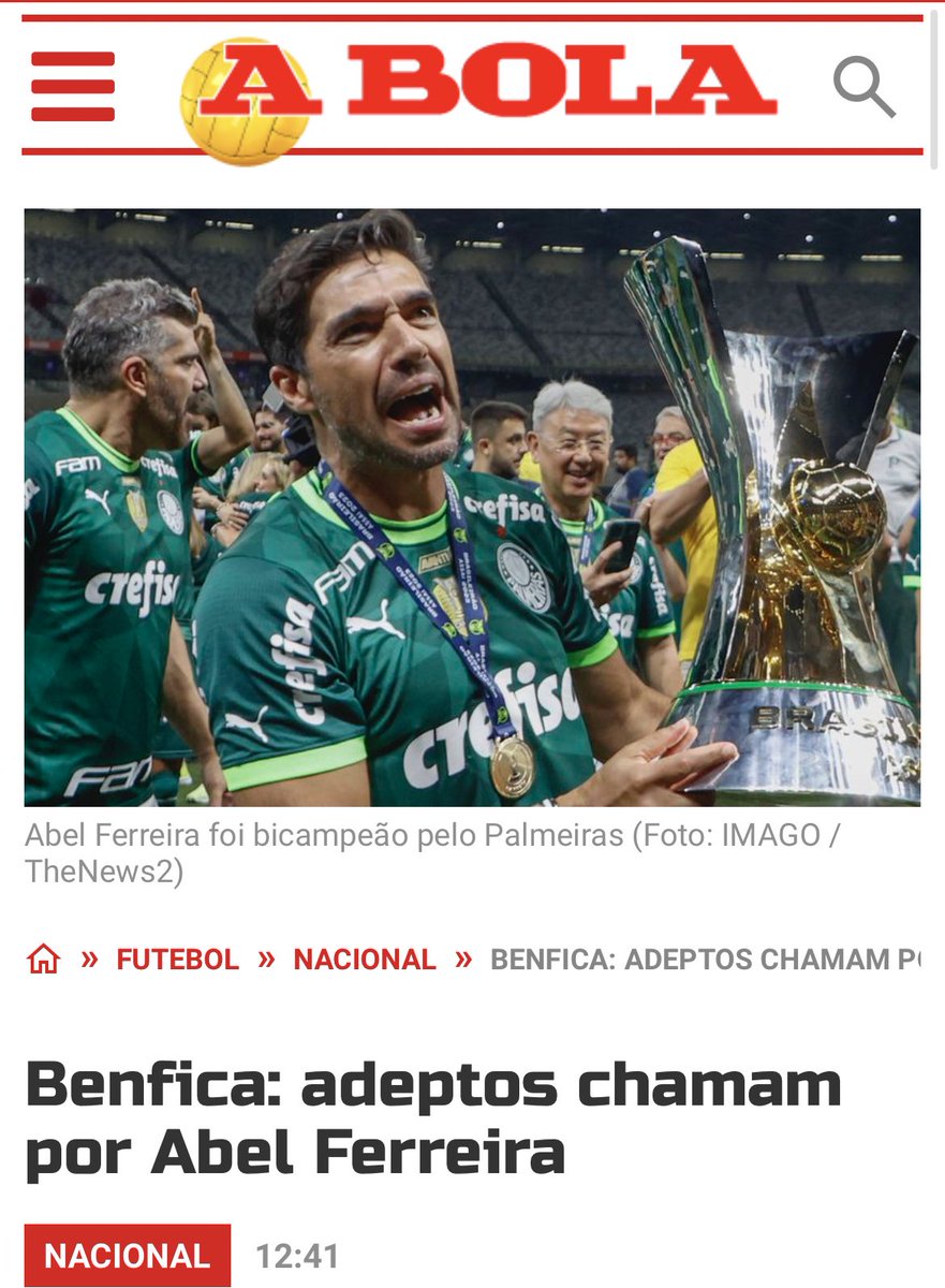 Clara campanha para despedir Roger Schmidt e fazer chegar Abel Ferreira. O Brasileirão terminou. Se os resultados no Benfica não aparecerem vai ser isto…

Episódio igual ao de há uns anos em que iam falar do Jorge Jesus para as conferências do Bruno Lage.