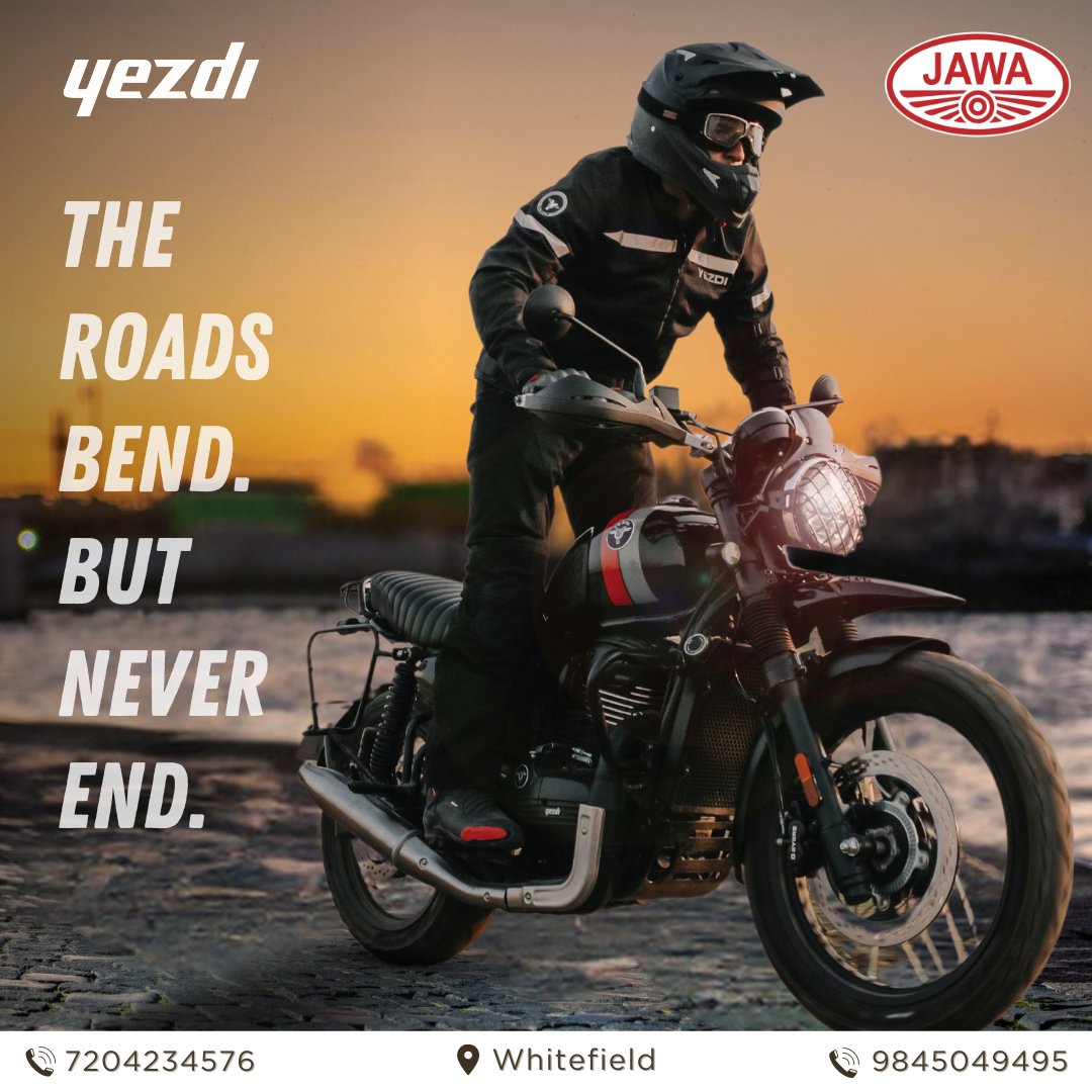 The Roads bend but never end with jawa yezdi.. Visit : yezdi.com #yezdi #whitefieldjawa #yezdiscrambler #yezdiadventure #yezdijawa #jawaclassic #yezdiclub #yezdibikes #jawabikes #jawamotorcycleclub