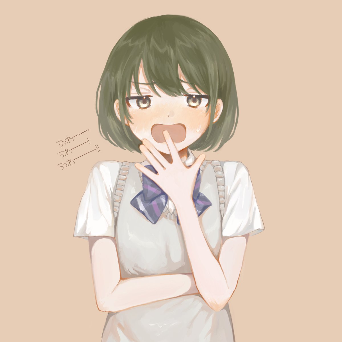 1girl solo short hair green hair sweater vest school uniform simple background  illustration images
