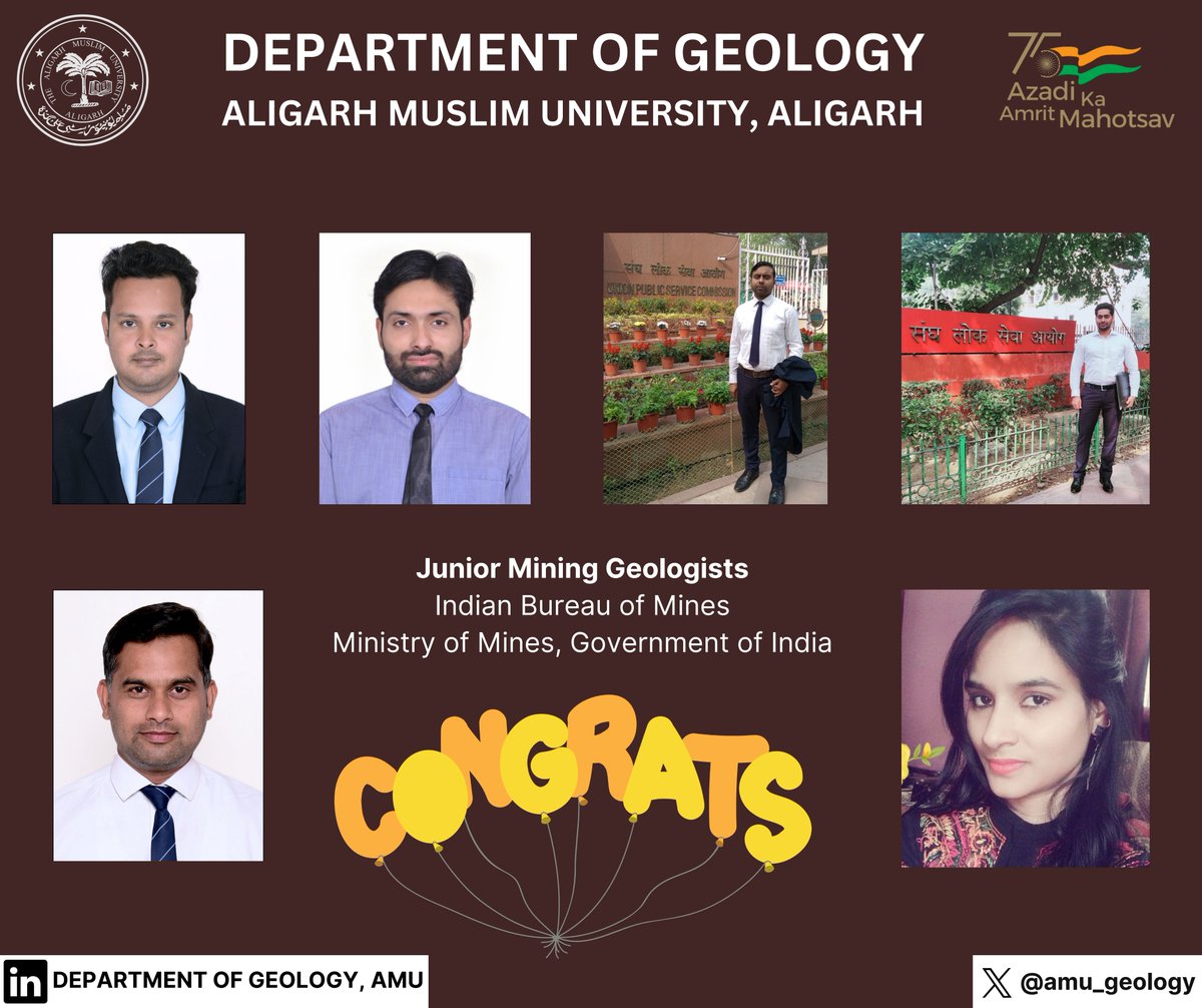 AMU_Geology's tweet photo. We heartily congratulate our current/former students selected as “Junior Mining Geologists” in the Indian Bureau of Mines (@MinesMinIndia, Govt. of India)

@AMUofficialPRO https://t.co/6MGTX07RnX