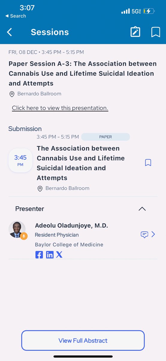 funsodunjoye's tweet photo. @AAAP1985 American Academy of Addiction Psychiatry giving an oral presentation of our research on Cannabis use &amp; suicidality @BCMPsychRes. This was a product of my research elective in PGY2 @bcmhouston @BCMHouston_News  #aaap23 #aaap2023 #gratitude https://t.co/mD5WXc9d4t