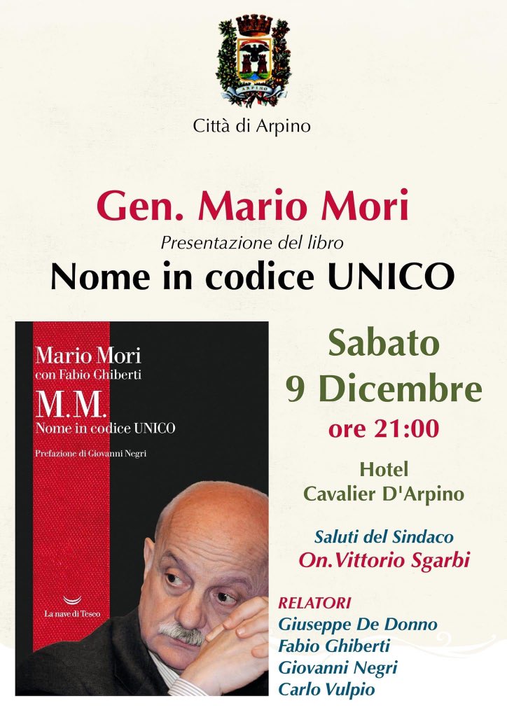 Questa sera alle 21,00 ad Arpino (Frosinone) la presentazione del libro “Nome in codice UNICO”.