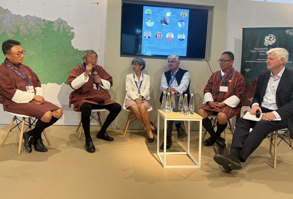 vivek4wild's tweet photo. Happy to participate in a panel on Bhutans protected areas and climate resilient landscapes. Here is a country that has protected more than 60 percent of its forests. Much before #HalfEarth and #30/30 became household terms. Kudos #Bhutan and Dasho Paljor Dorji #Cop28Dubai https://t.co/1mL2EmHJLZ