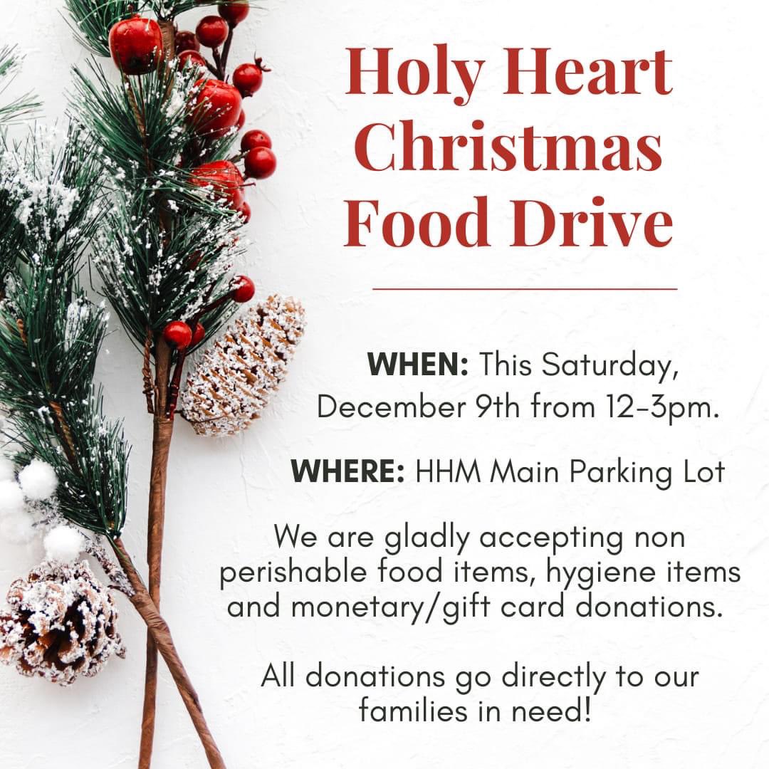 Please help spread the holiday cheer by helping our families at this special time of the year. Drop by HHM from 12-3 with your non-perishable food items, hygiene items and gift cards or cash.