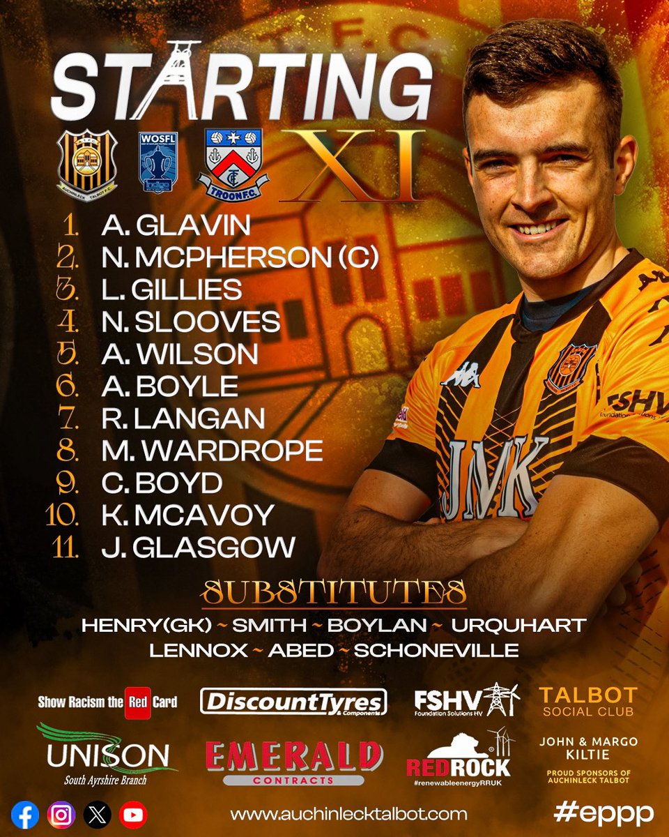📋 Your Talbot team lineup to face Troon this afternoon in the WOSFL League Cup

#eppp