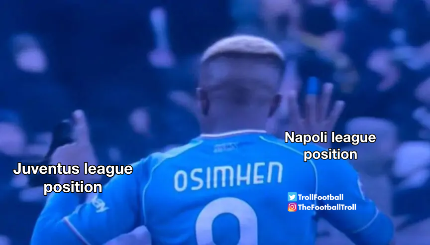 TrollFootball's tweet photo. Osimhen showing Juventus fans the league standings. https://t.co/X5SLRh3yEa