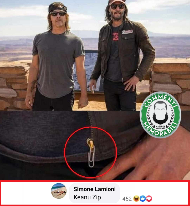 CM_Memorabili's tweet photo. Se lo fai tu è povertà, se lo fa lui è stile. #commentimemorabili #keanureeves #graffetta https://t.co/YsCoUd8t3M