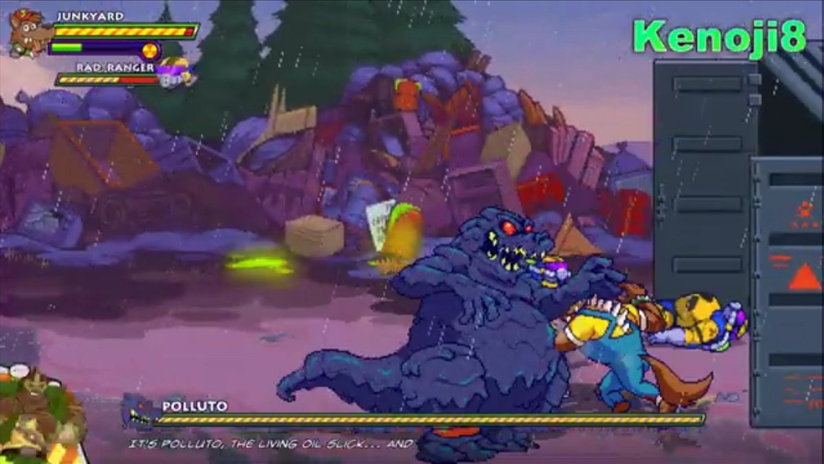 BORUEIRE's tweet photo. I saw gameplay of the new 'Toxic Crusaders' demo on Steam and I stumbled on his BIG oil monster who looks like a cross between Mefudoka from 'Heart of Darkness' and 'Hanna Barbera's Godzilla. #toxiccrusaders #tromaville #polluto https://t.co/IS39zF4a9G